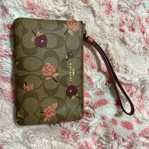 Coach Brown Floral Wristlet